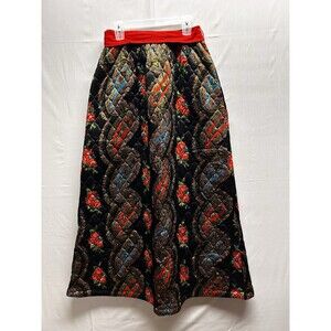 Vintage Danville Loungewear Women’s Quilted Maxi Skirt Red Black Paisley Size L
